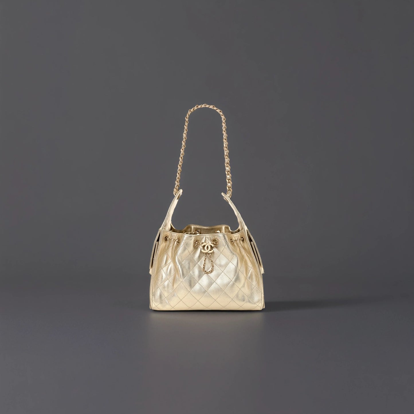 Metallic Caviar Quilted Small Chanel 25 Handbag Gold