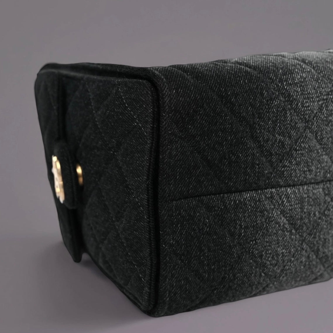 Washed Denim Quilted Small Chanel 25 Handbag Black