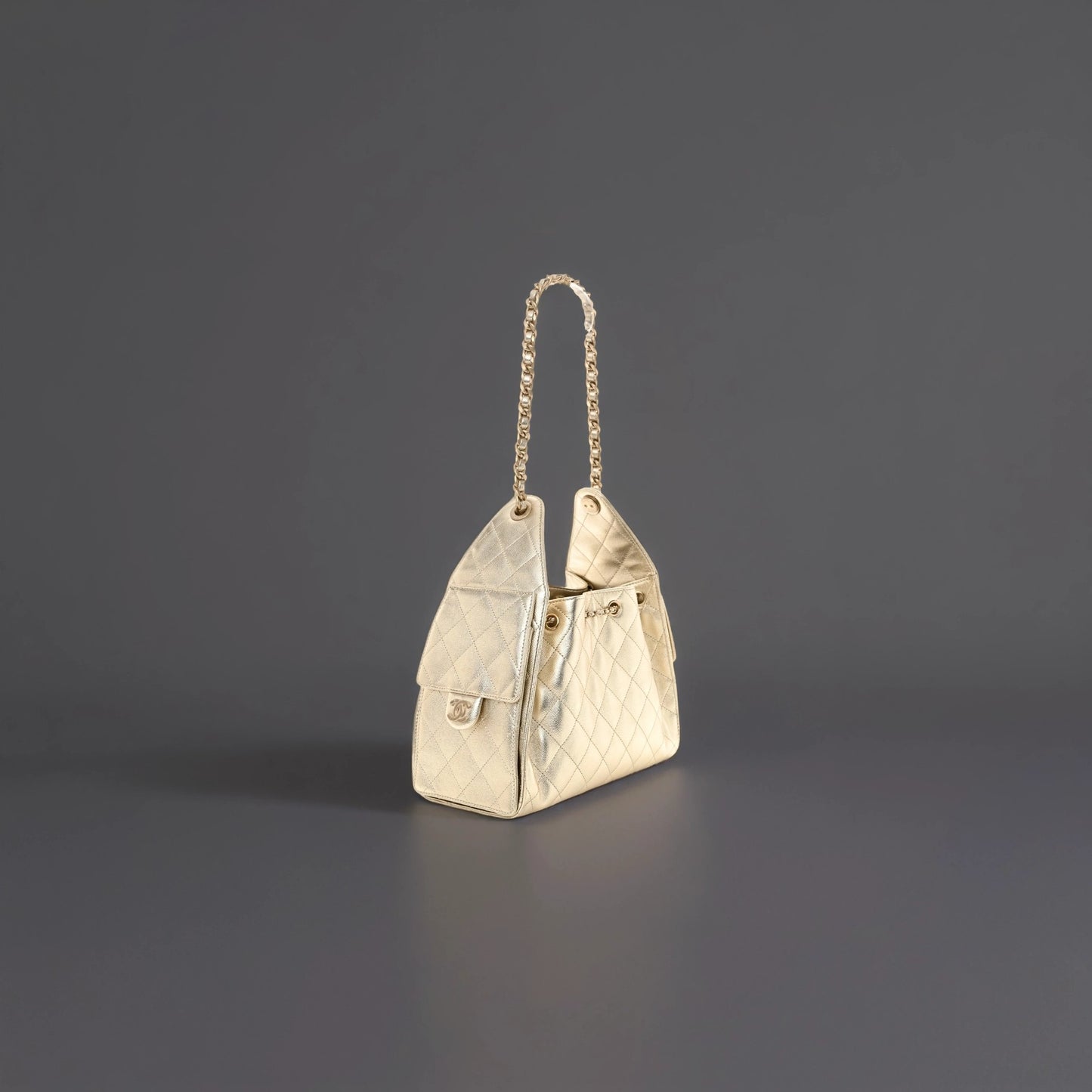 Metallic Caviar Quilted Small Chanel 25 Handbag Gold