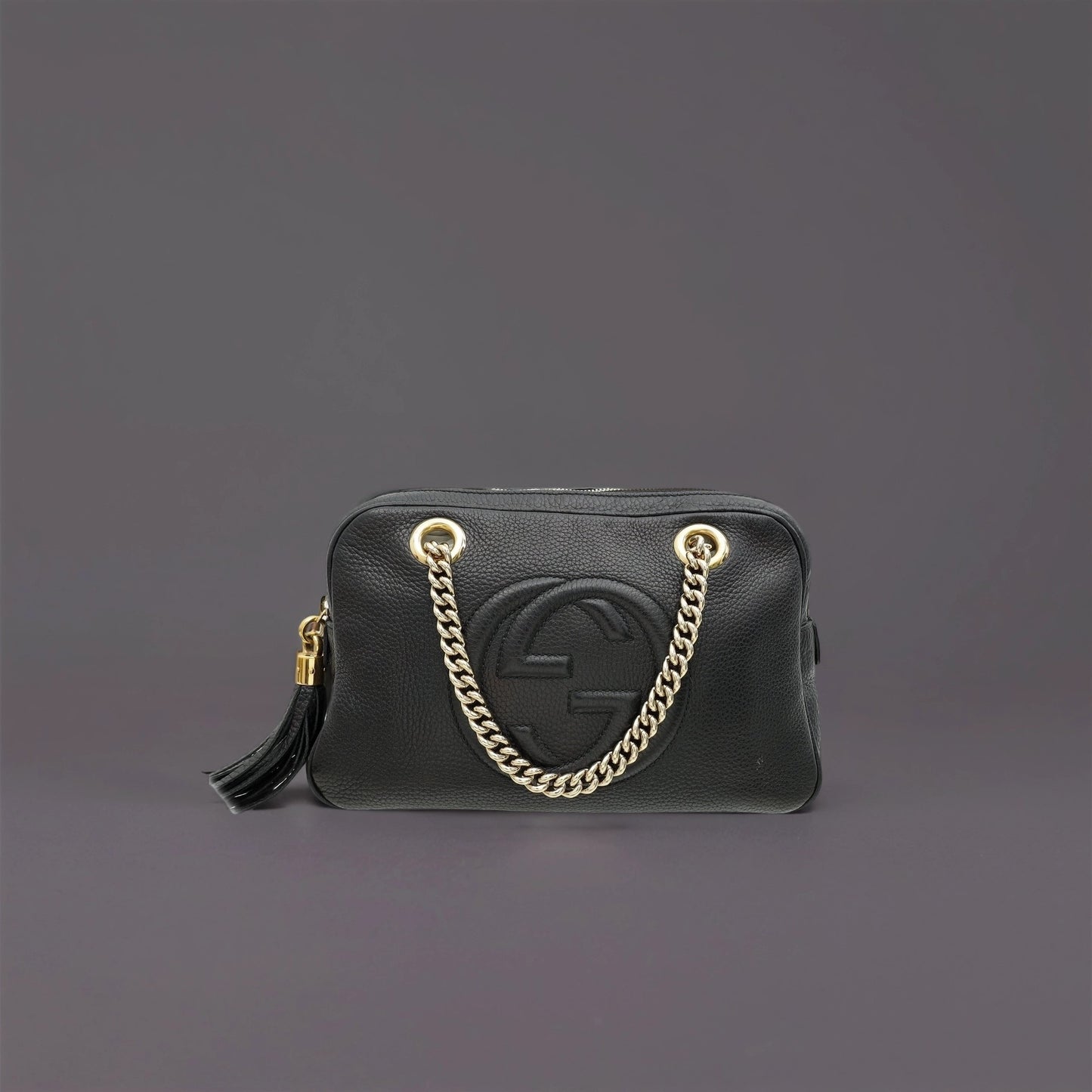 Pebbled Calfskin Soho Chain Shoulder Bag Black