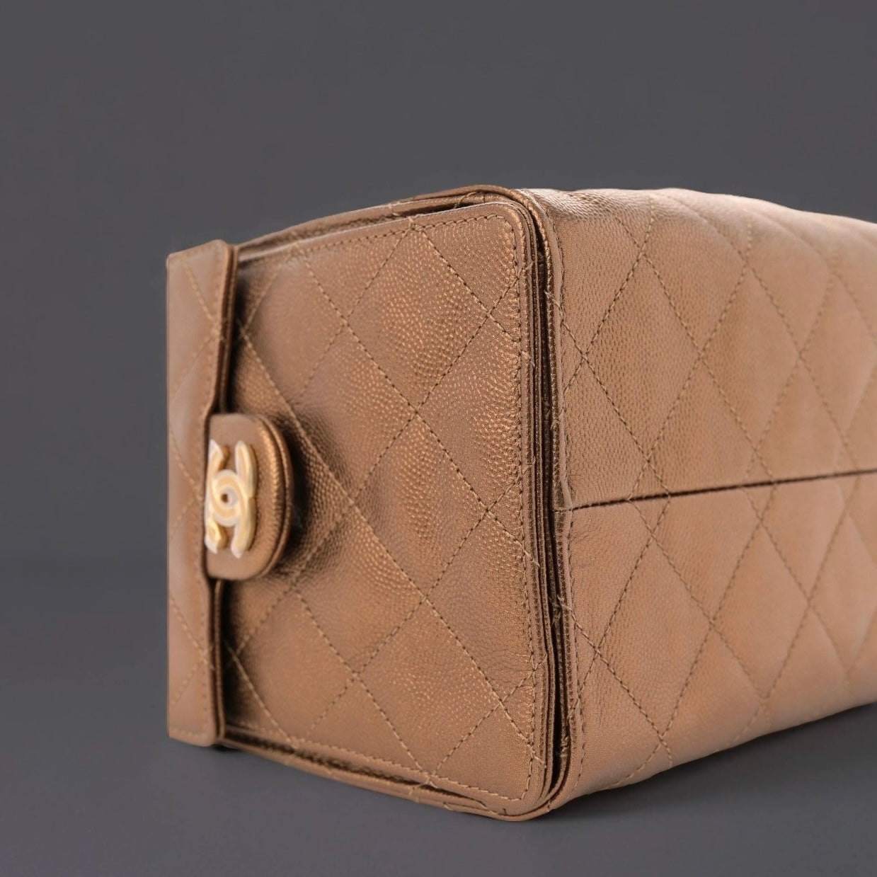 Metallic Caviar Quilted Small Chanel 25 Handbag Bronze