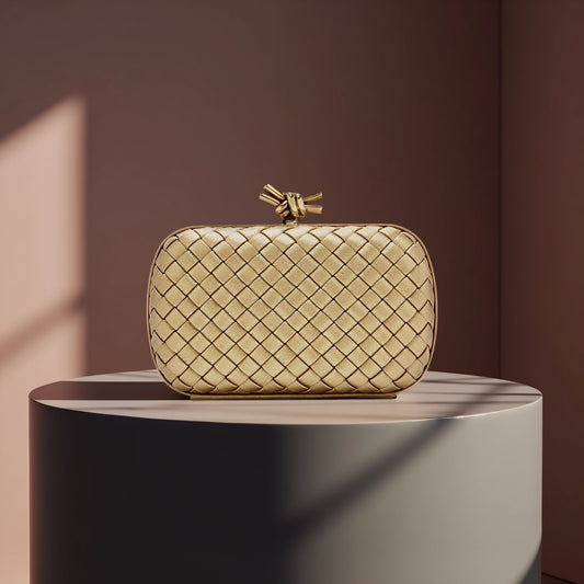 Metallic Intrecciato Chain Knot Clutch Gold