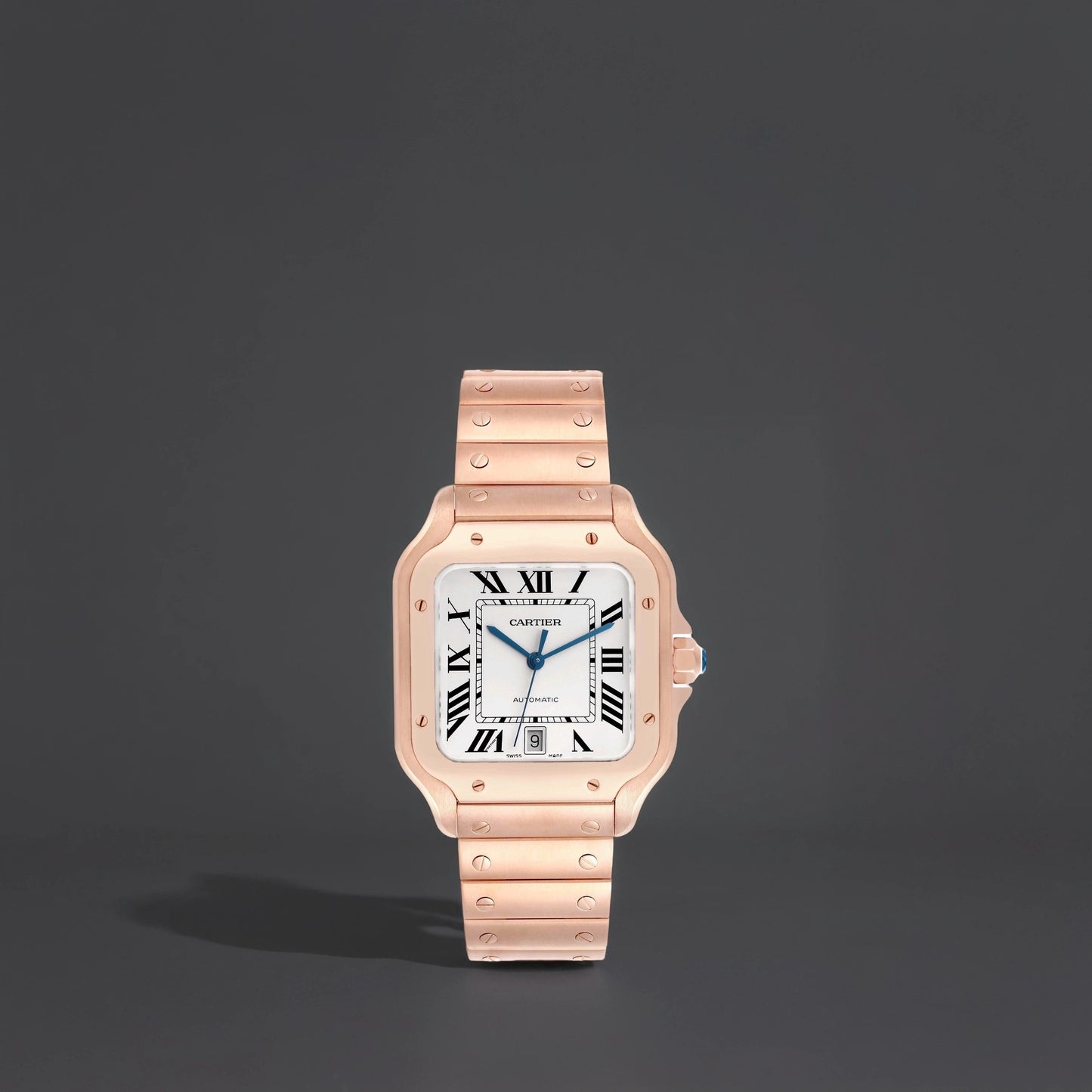 Cartier Santos Large Rose Gold Silver Dial Watch