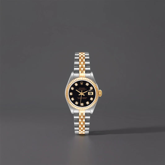 Rolex Datejust 26 Steel Yellow Gold Black Diamond Dial Ladies Watch