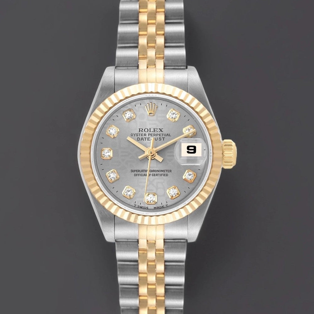 Rolex Datejust 26mm Steel Yellow Gold Slate Diamond Dial Watch