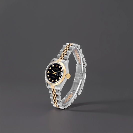 Rolex Datejust 26 Steel Yellow Gold Black Diamond Dial Ladies Watch