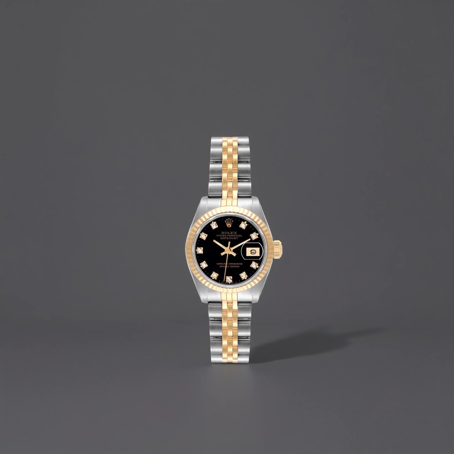 Rolex Datejust 26 Steel Yellow Gold Black Diamond Dial Ladies Watch