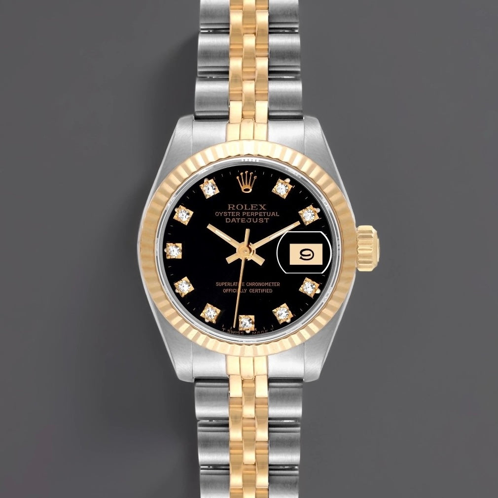 Rolex Datejust 26 Steel Yellow Gold Black Diamond Dial Ladies Watch