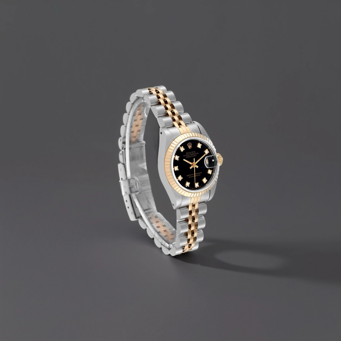 Rolex Datejust 26 Steel Yellow Gold Black Diamond Dial Ladies Watch