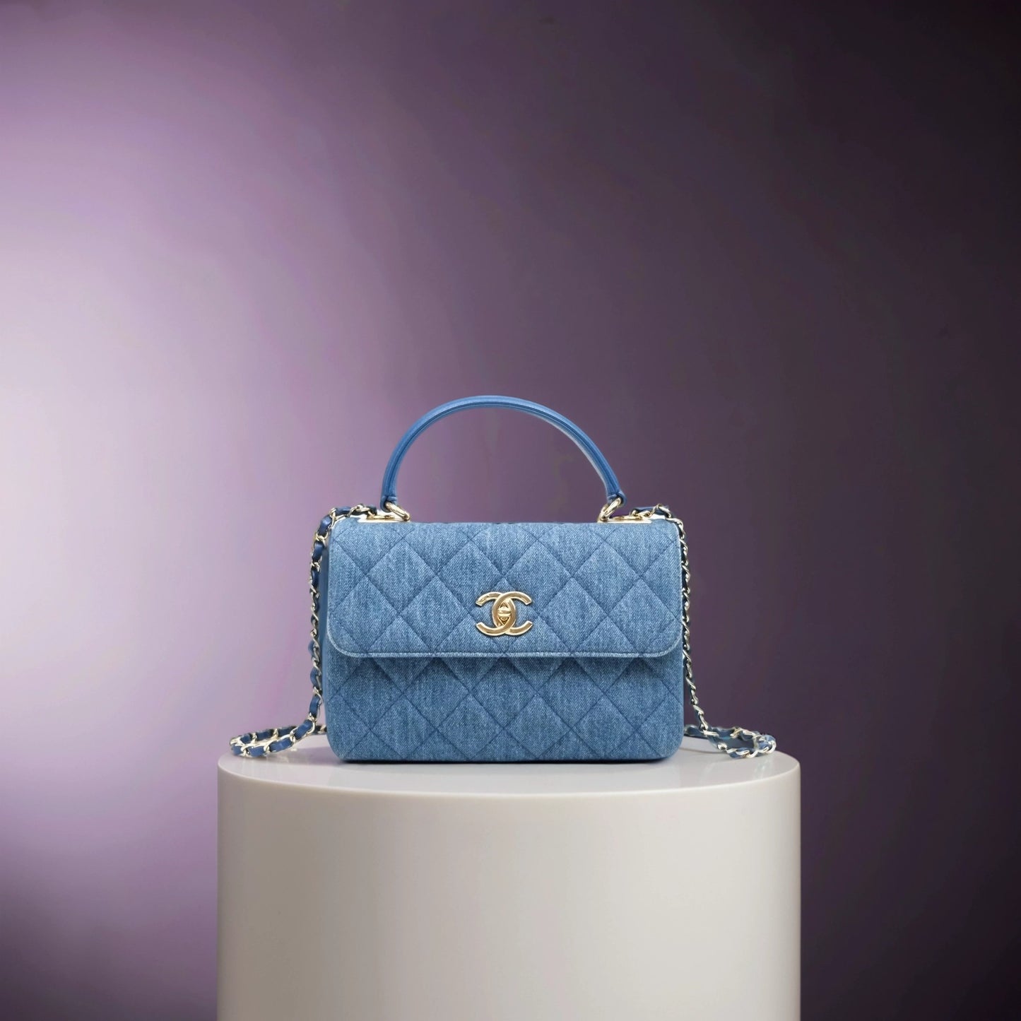 Denim Quilted Small Trendy CC Flap Dual Handle Bag Blue