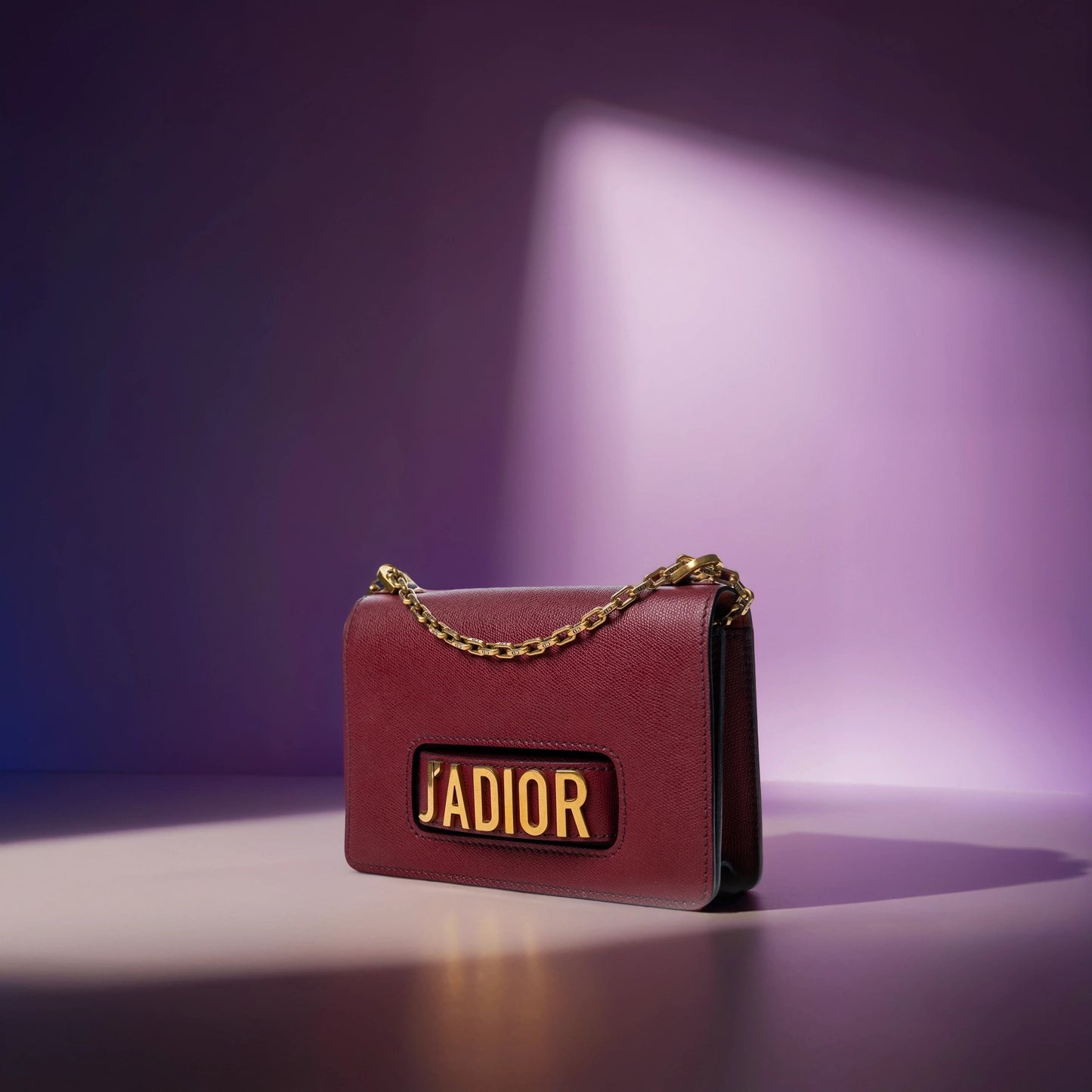 J'Adior Chain Flap Bag Dark Red Grained Leather