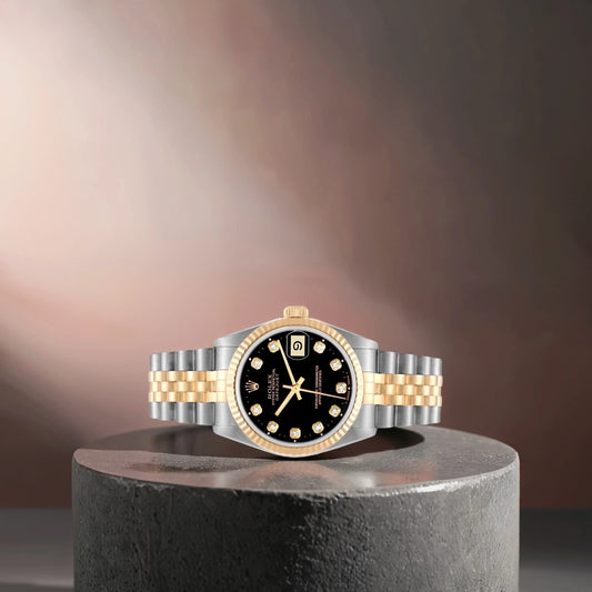 Rolex Datejust 36 Steel Yellow Gold Black Diamond Dial Mens Watch