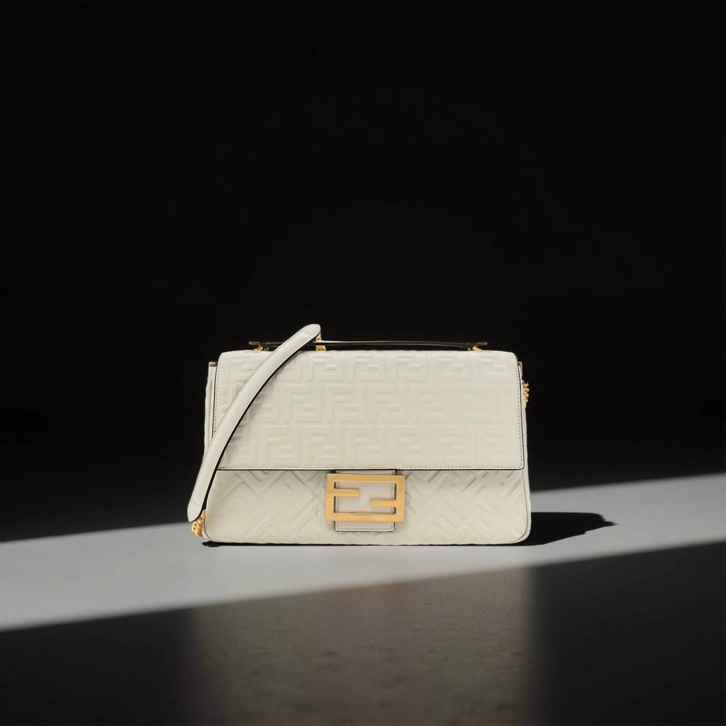 Nappa Small FF Embossed Large Chain Baguette White