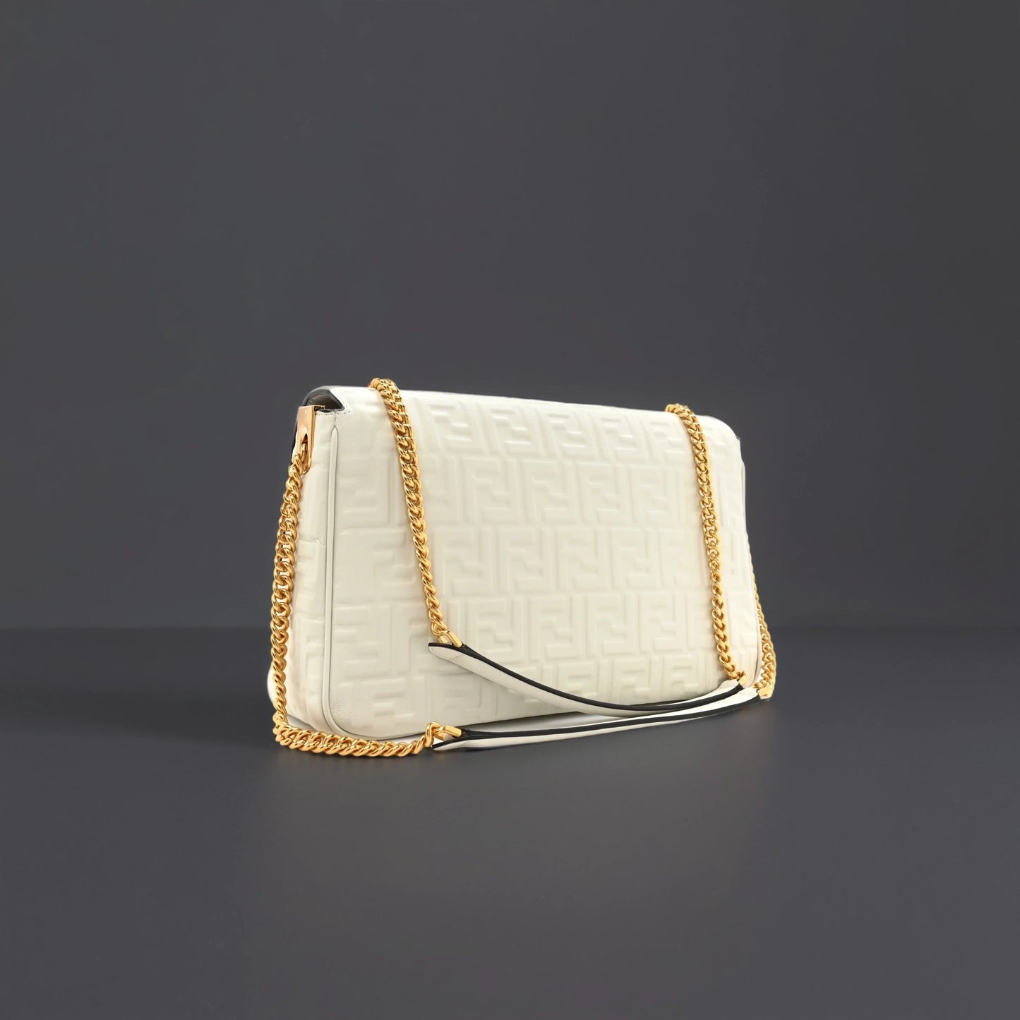 Nappa Small FF Embossed Large Chain Baguette White