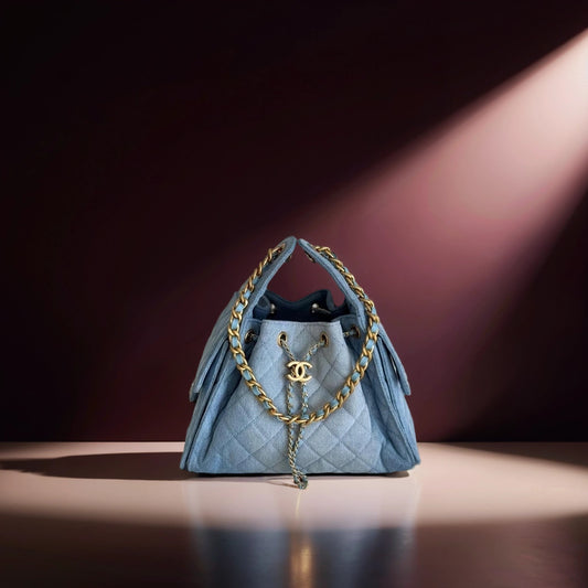 Denim Quilted Small Chanel 25 Handbag Blue