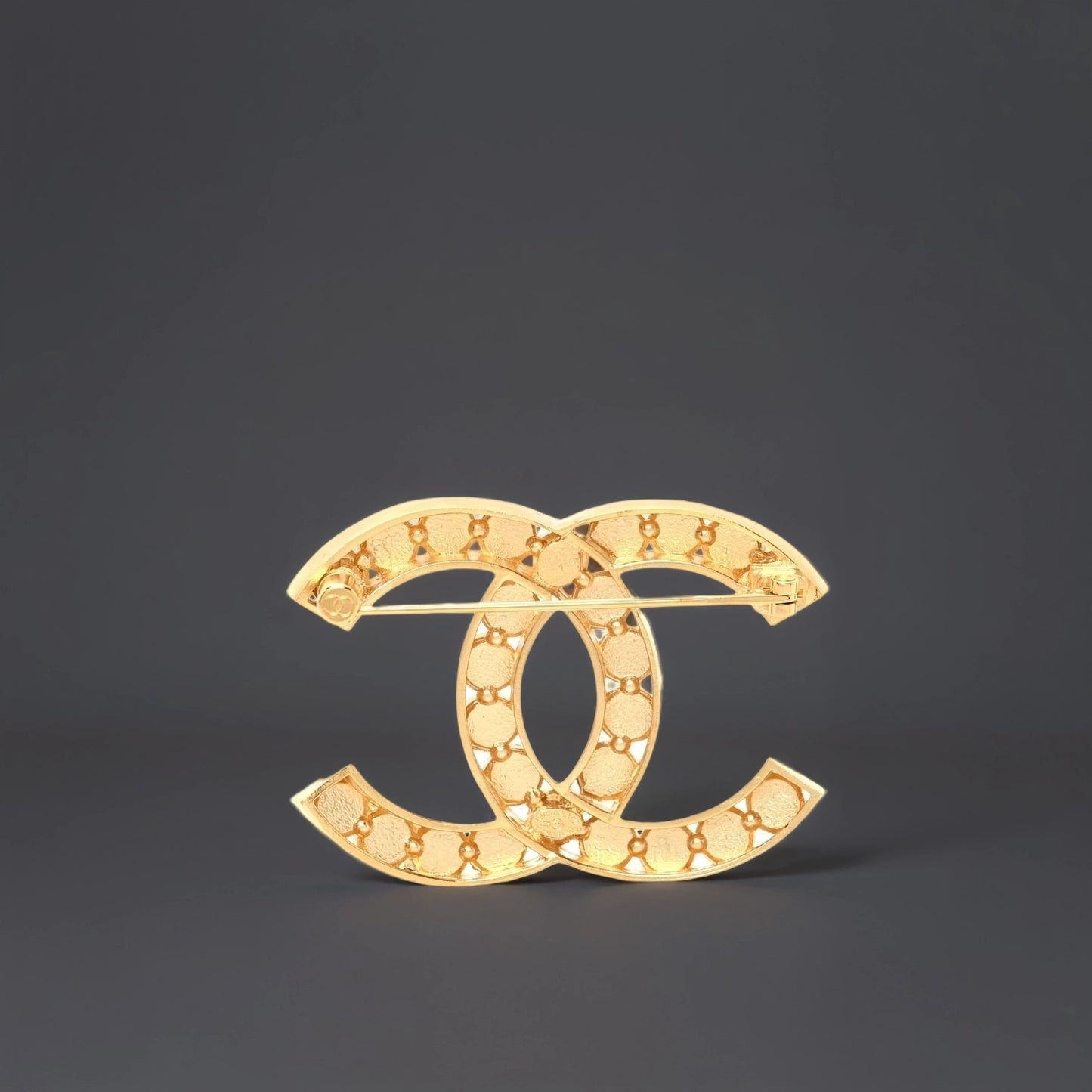 Metal Crystal CC Brooch Gold