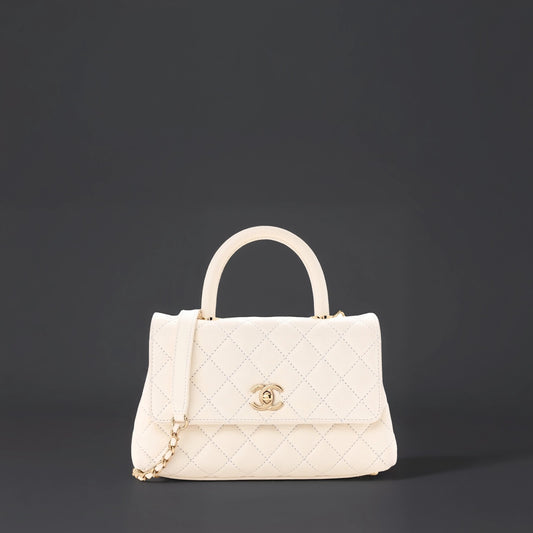 Caviar Quilted Mini Coco Handle Flap White