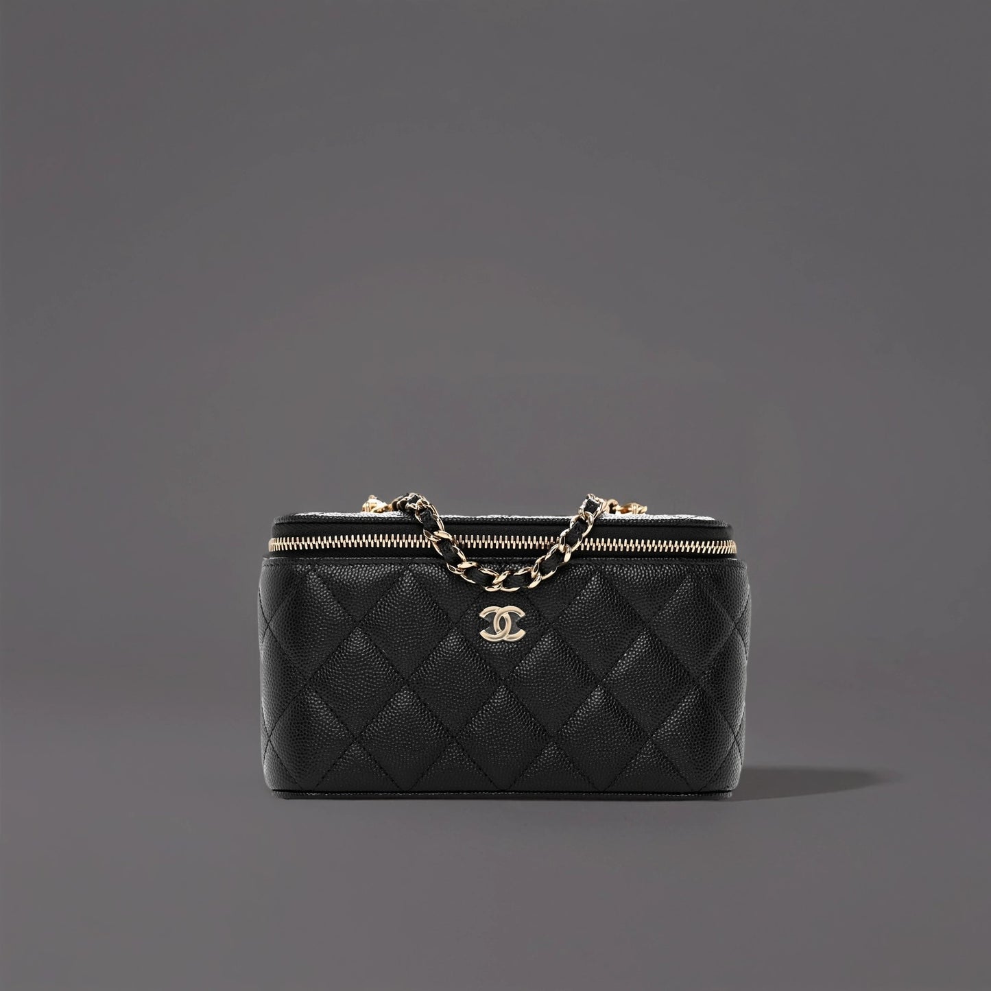 Caviar Quilted Small Tiny CC Vanity Case With Chain Black