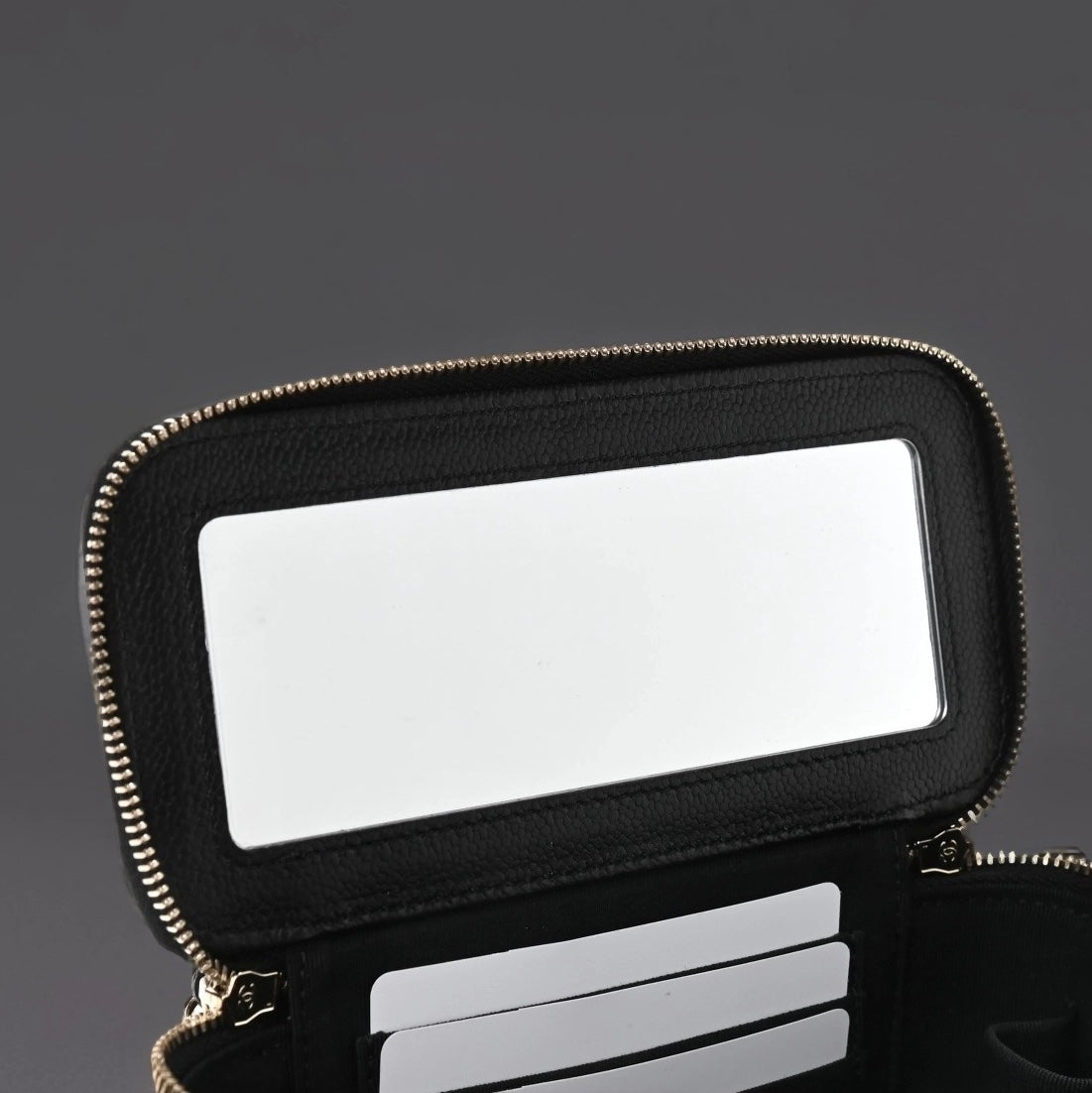 Caviar Quilted Small Tiny CC Vanity Case With Chain Black