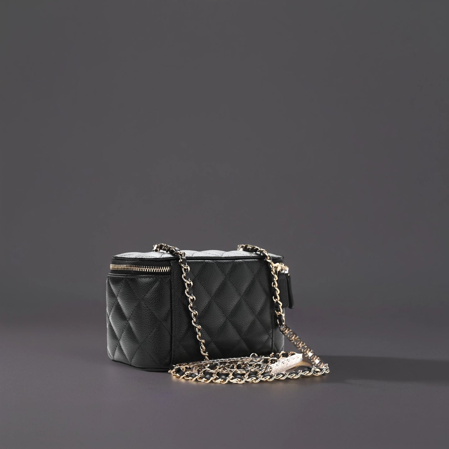 Caviar Quilted Small Tiny CC Vanity Case With Chain Black