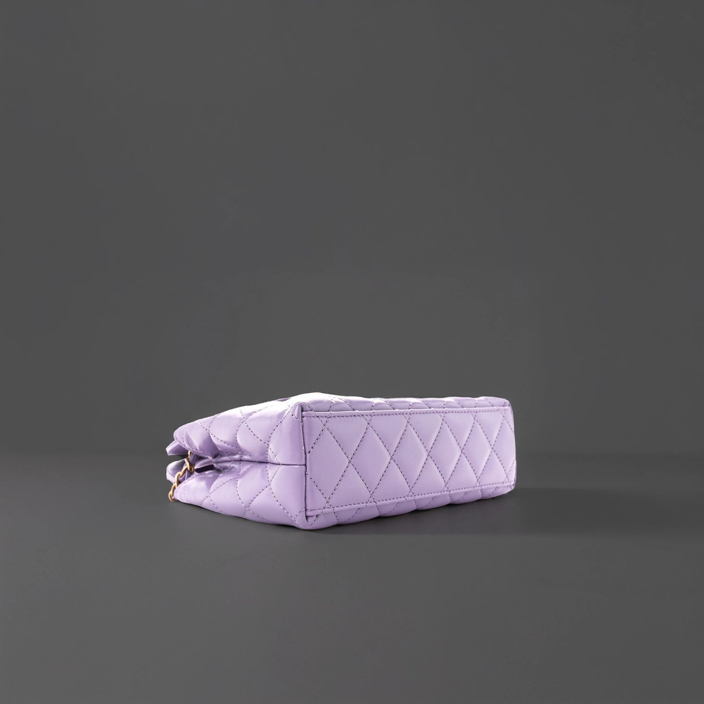 Shiny Aged Calfskin Quilted Nano Kelly Shopper Lilac