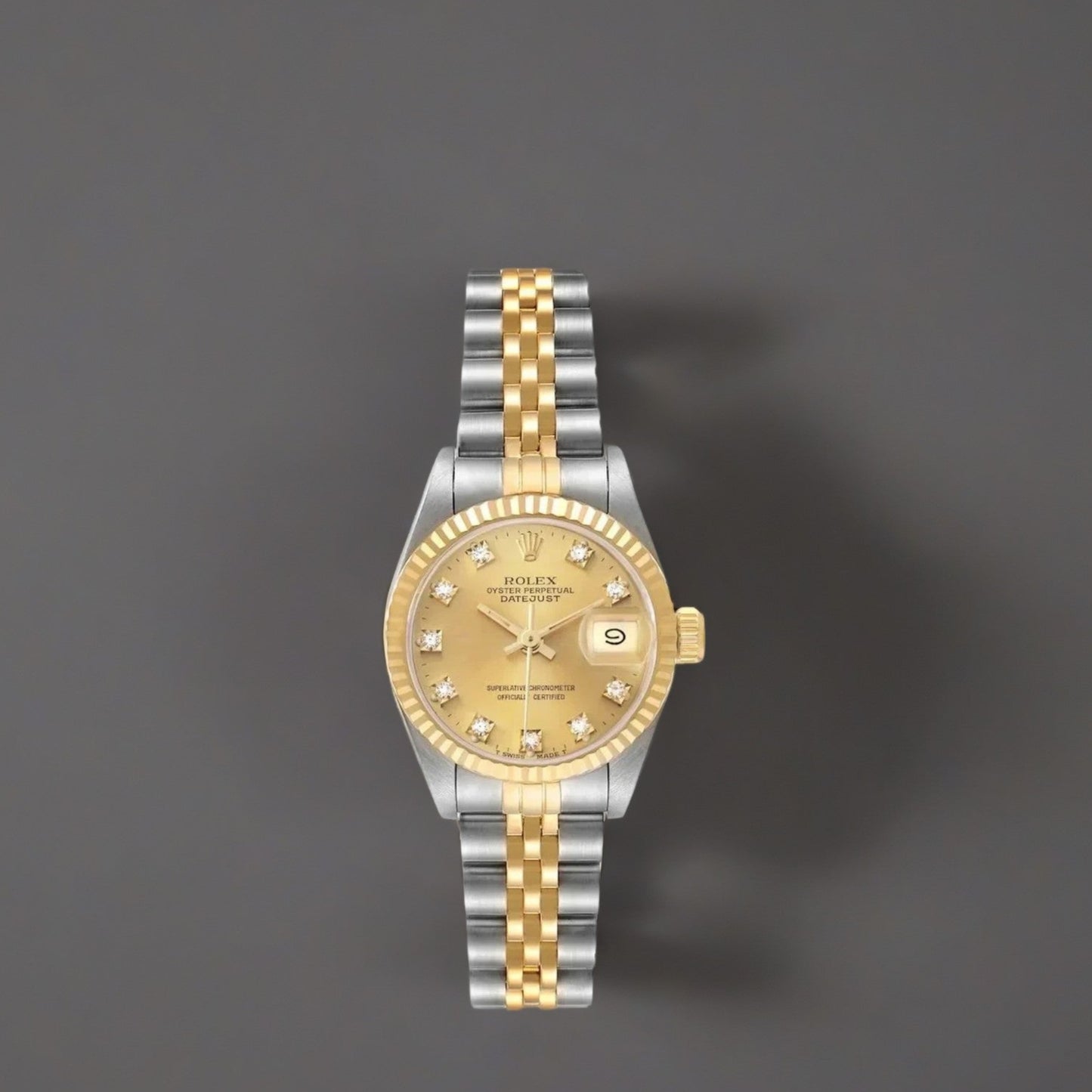 All photos are of the actual watch in stock  Rolex Datejust 26mm Steel Yellow Gold Diamond Dial Ladies Watch