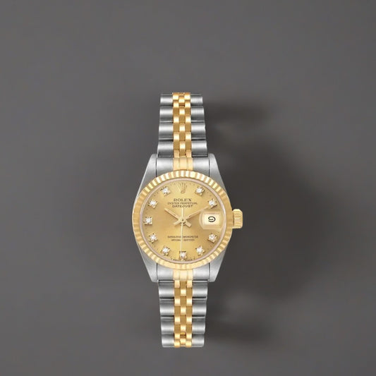 All photos are of the actual watch in stock  Rolex Datejust 26mm Steel Yellow Gold Diamond Dial Ladies Watch