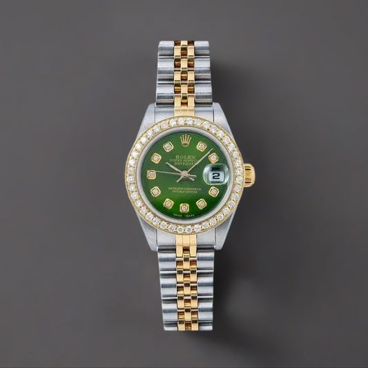 Rolex Datejust 26mm Steel Yellow Gold Green Diamond Dial