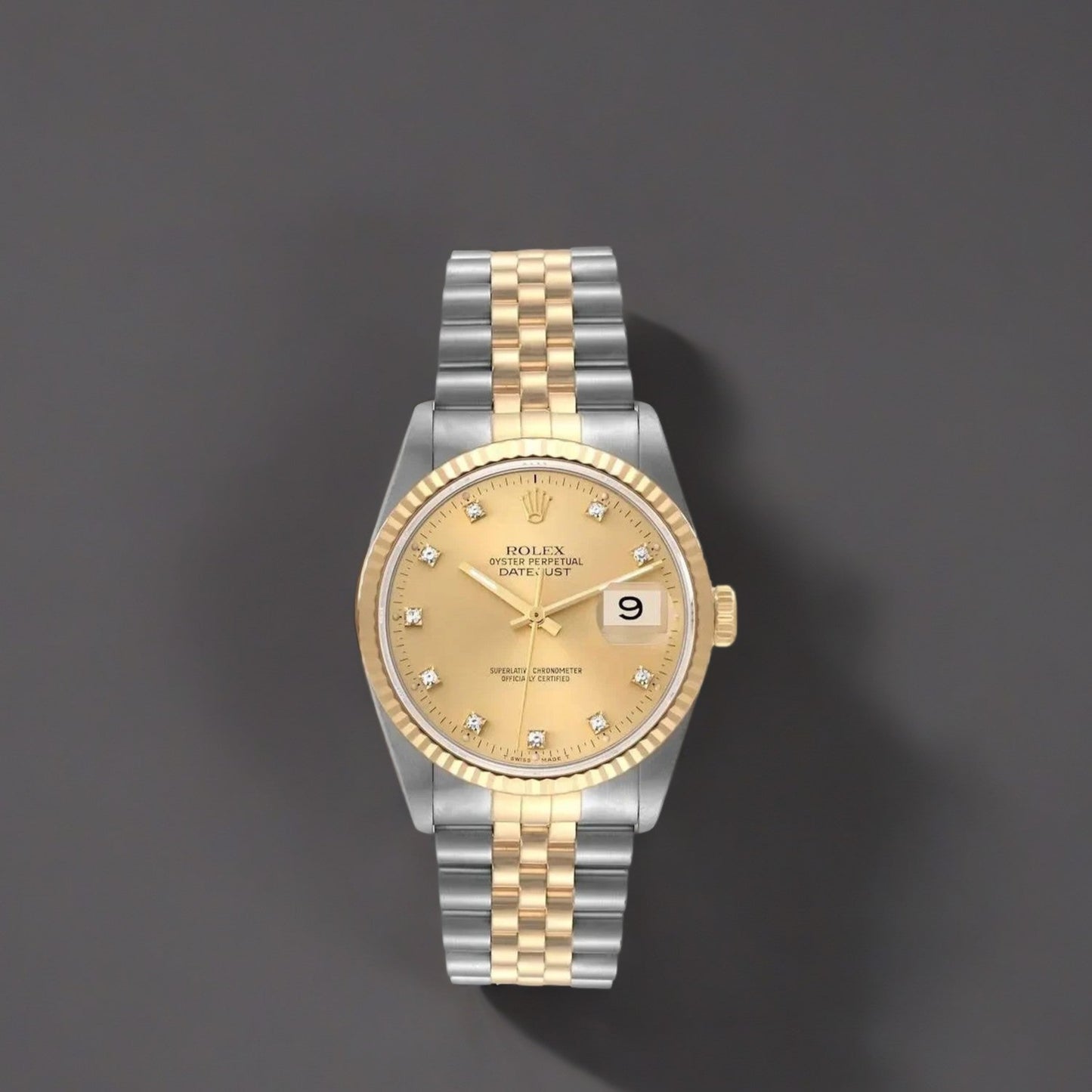 Rolex Datejust 36mm Steel Yellow Gold Diamond Dial Watch