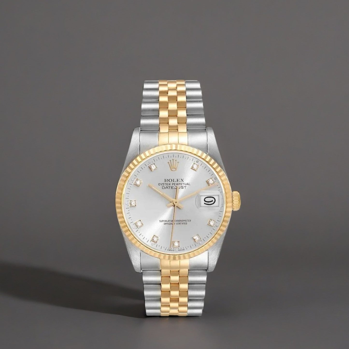 Rolex Datejust 36mm Steel Yellow Gold Silver Diamond Dial