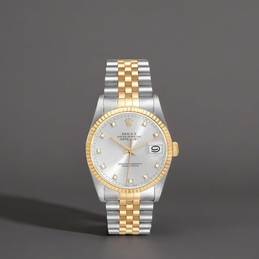 Rolex Datejust 36mm Steel Yellow Gold Silver Diamond Dial