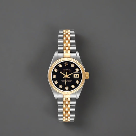 Rolex Datejust 26mm  Steel Yellow Gold Black Diamond Dial Ladies Watch