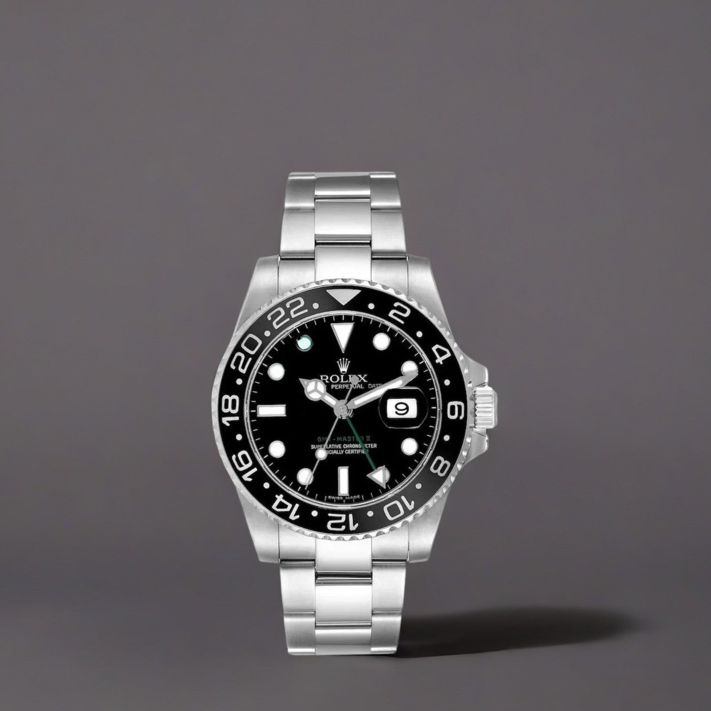 Rolex GMT Master II Black Dial Green Hand Steel 40mm