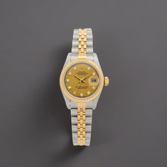 Stainless Steel 18K Yellow Gold Diamond 26mm Oyster Perpetual Datejust Watch Champagne 69173