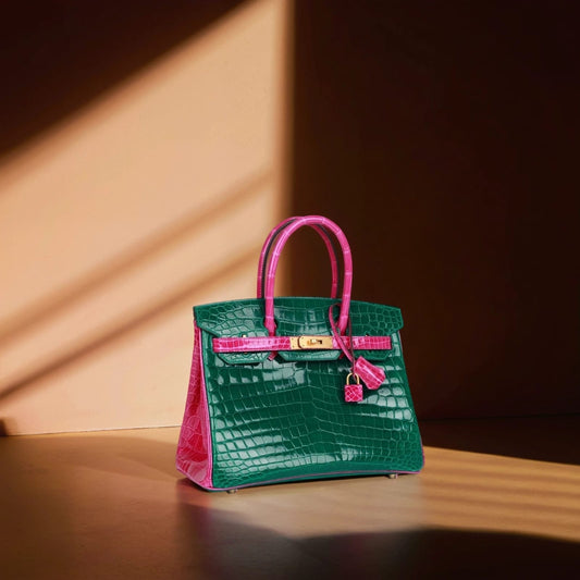 Birkin 30 Niloticus Crocodile Hermès Emerald Rose Scheherazade