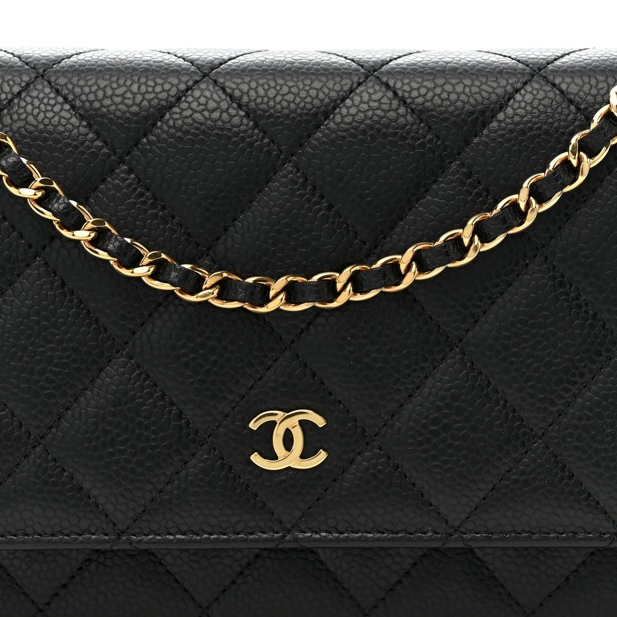 Caviar Quilted Wallet on Chain WOC Black