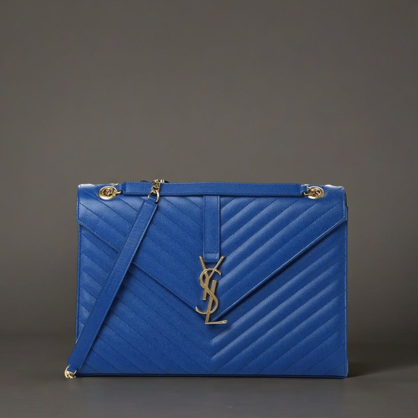 Grain De Poudre Matelasse Chevron Large Monogram Satchel Blue Majorelle