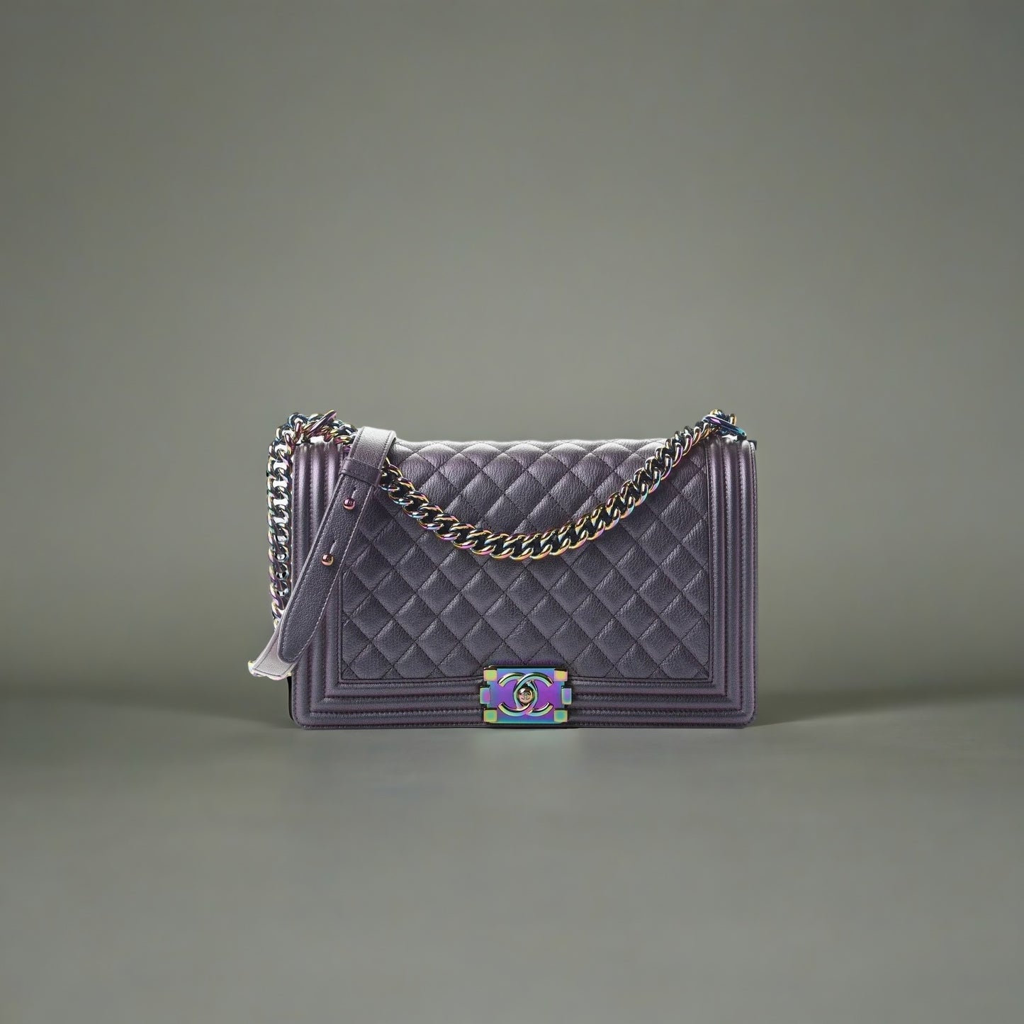 Iridescent Goatskin Quilted New Medium Boy Flap Purple