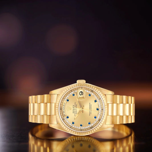 Rolex President 36mm Day-Date Yellow Gold String Diamond Watch