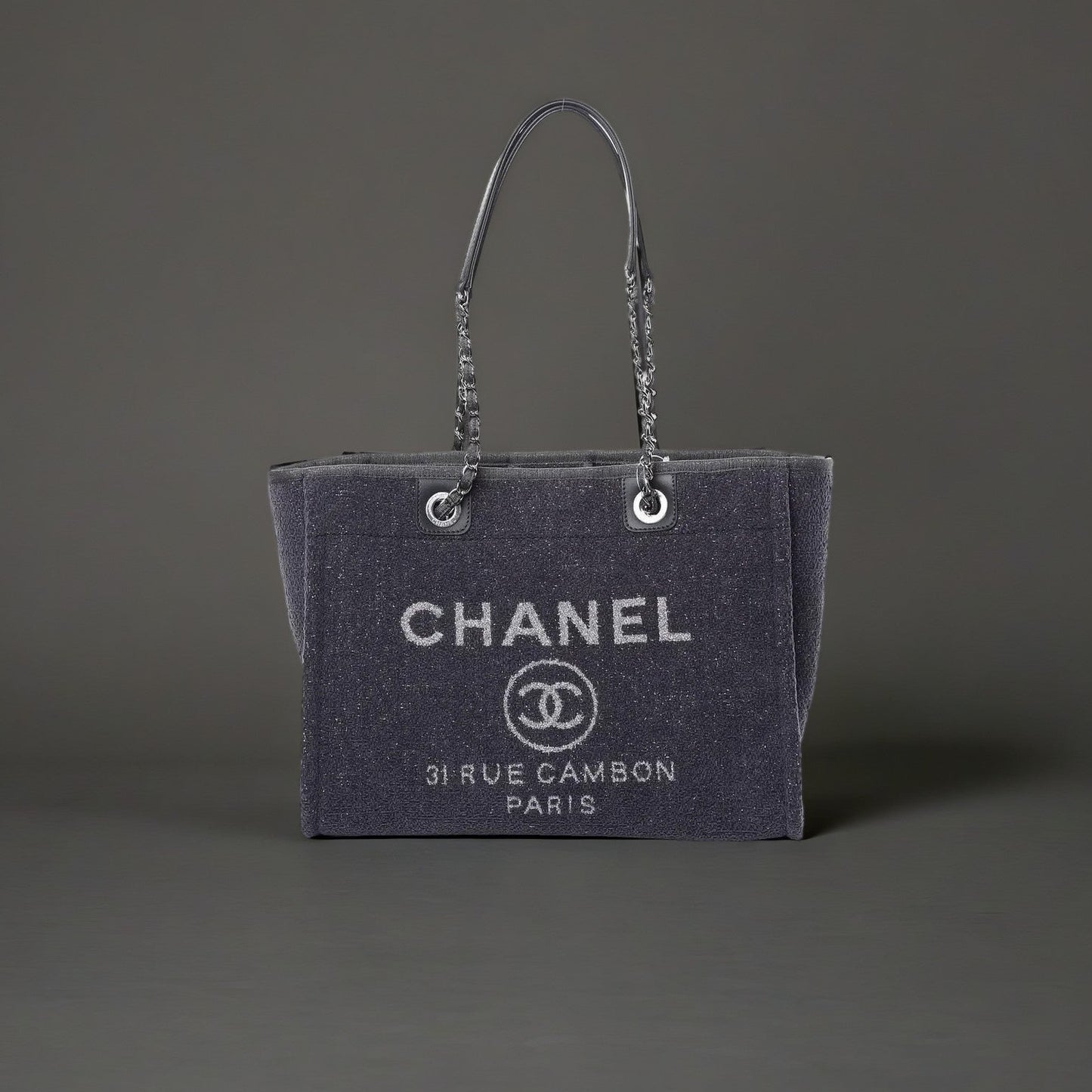 Lurex Boucle Small Deauville Tote Light Grey