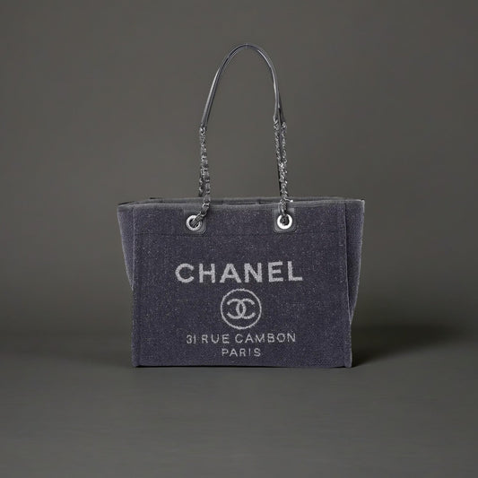 Lurex Boucle Small Deauville Tote Light Grey