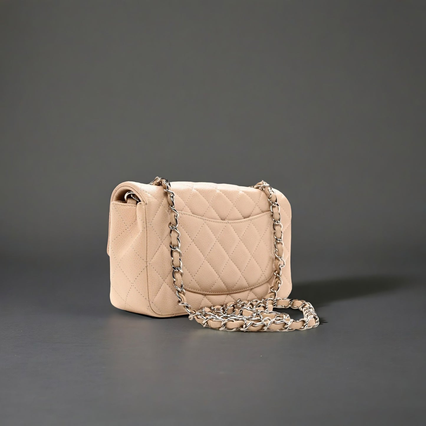 Caviar Quilted Mini Rectangular Flap Light Beige