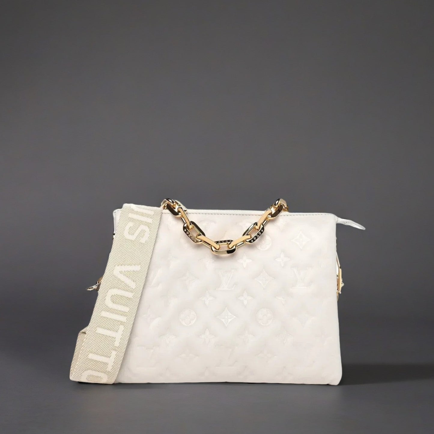 Lambskin Embossed Monogram Coussin PM Cream