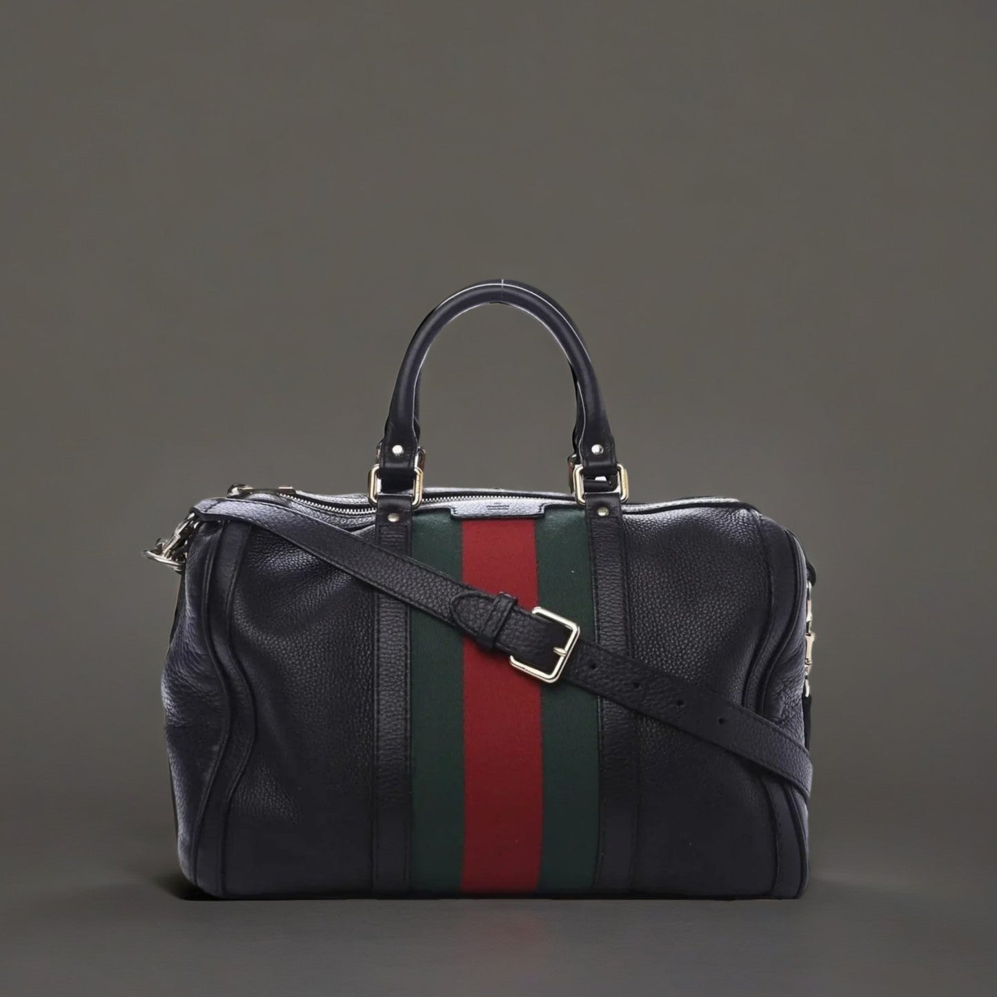 Calfskin Vintage Web Medium Boston Black