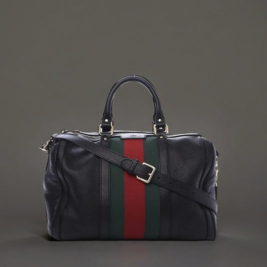 Calfskin Vintage Web Medium Boston Black