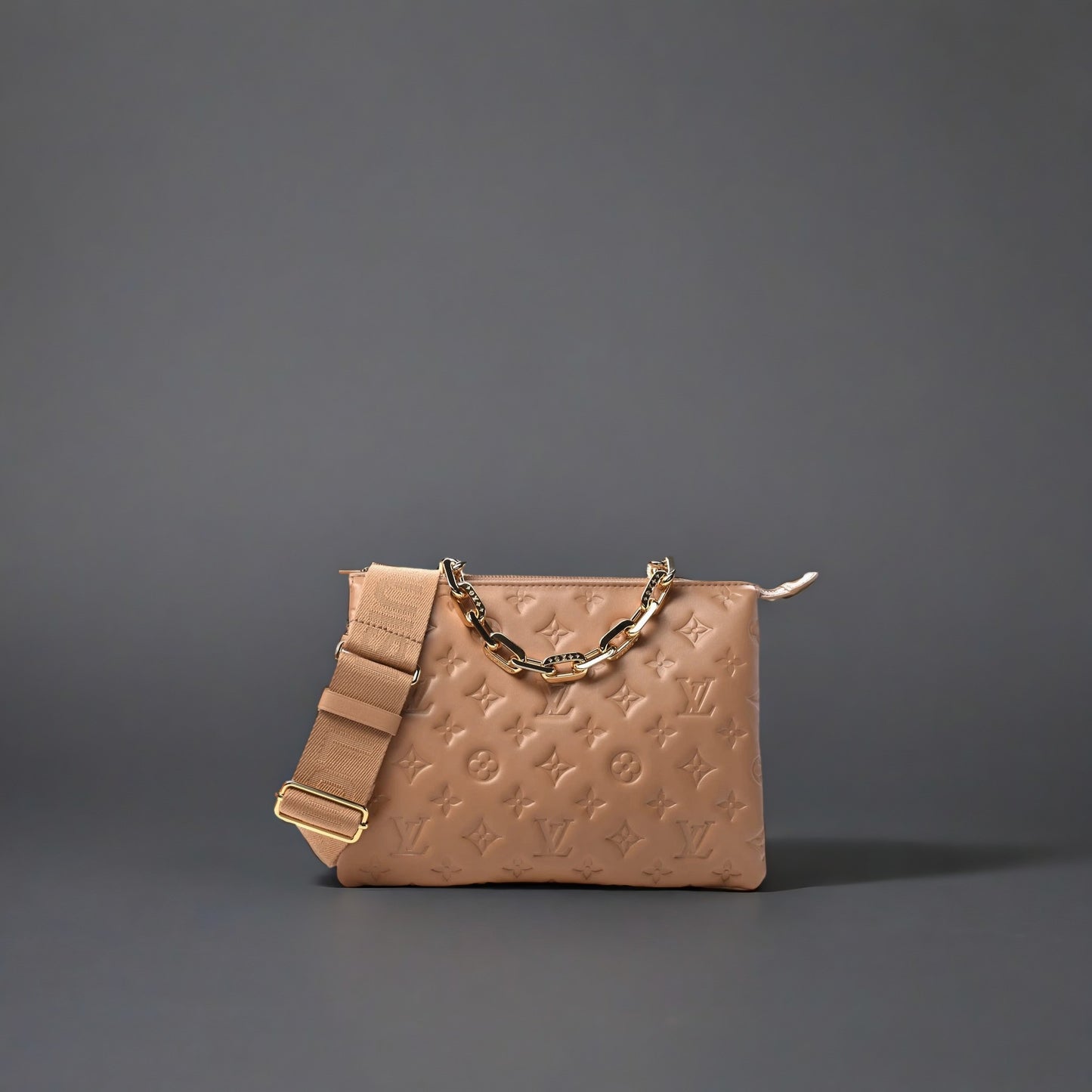 Lambskin Embossed Monogram Coussin PM Camel