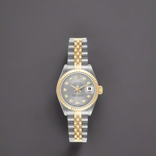 Rolex Datejust 26mm Steel Yellow Gold Slate Diamond Dial Watch