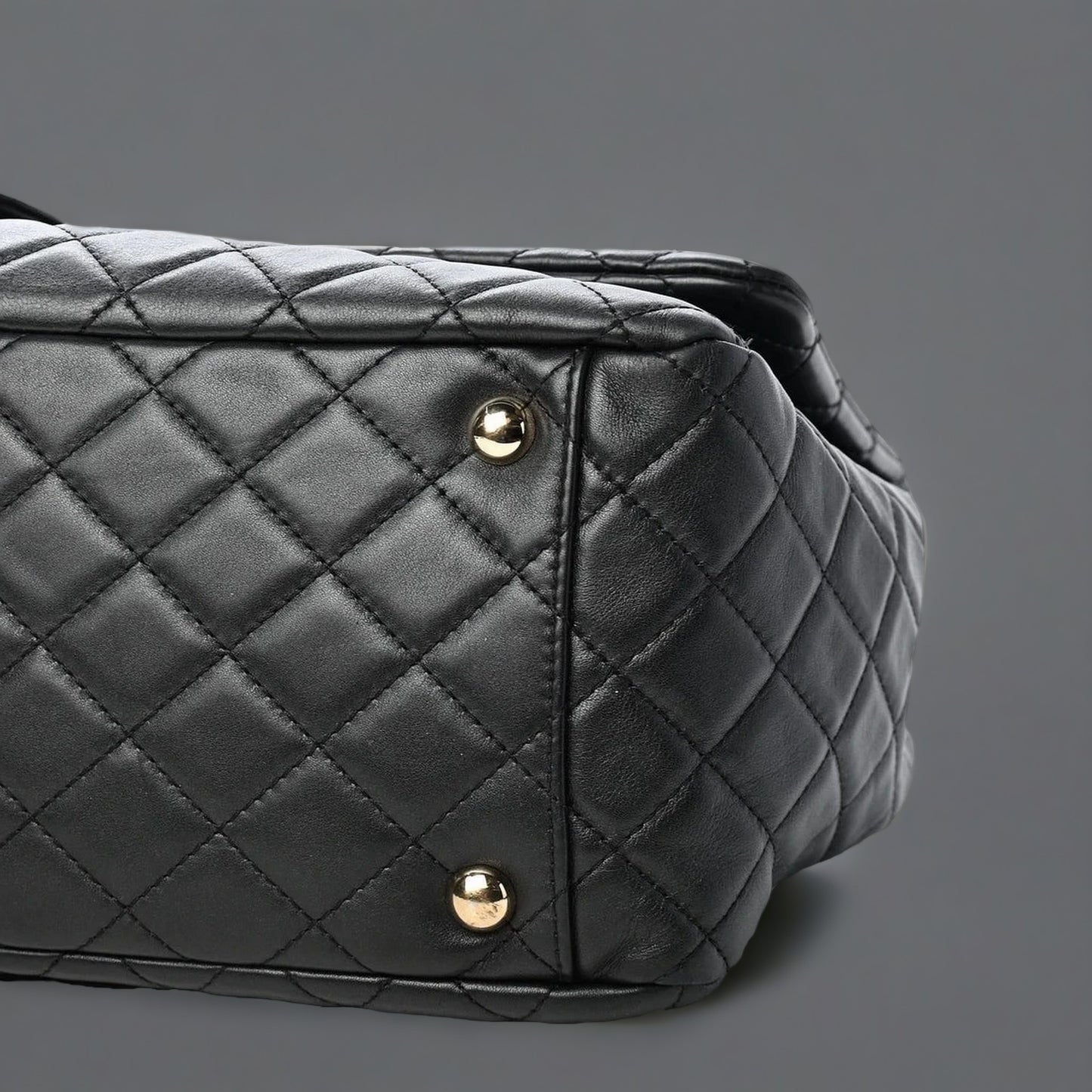 Calfskin Quilted XXL Travel Flap Bag Black