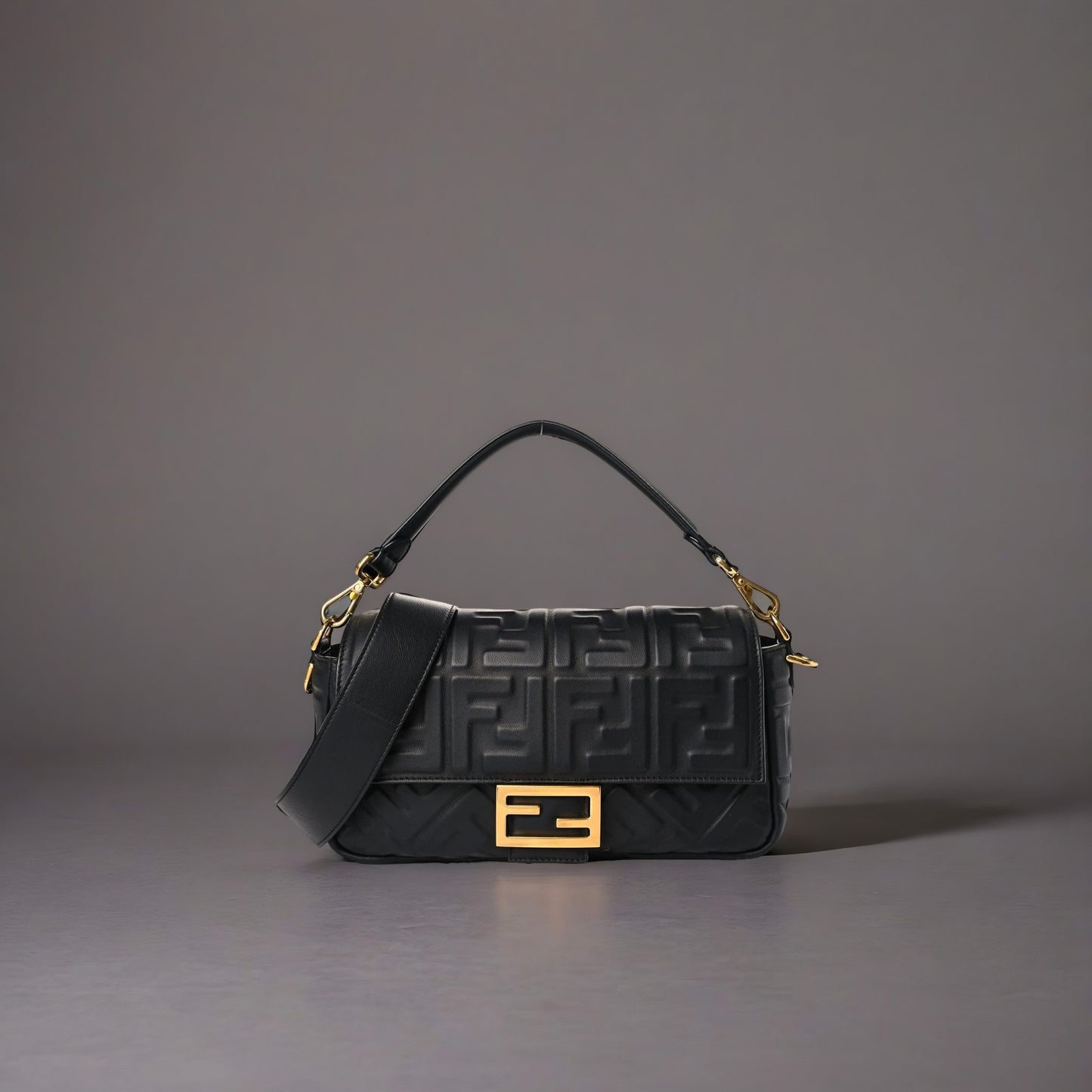 Nappa FF 1974 Embossed Baguette Black