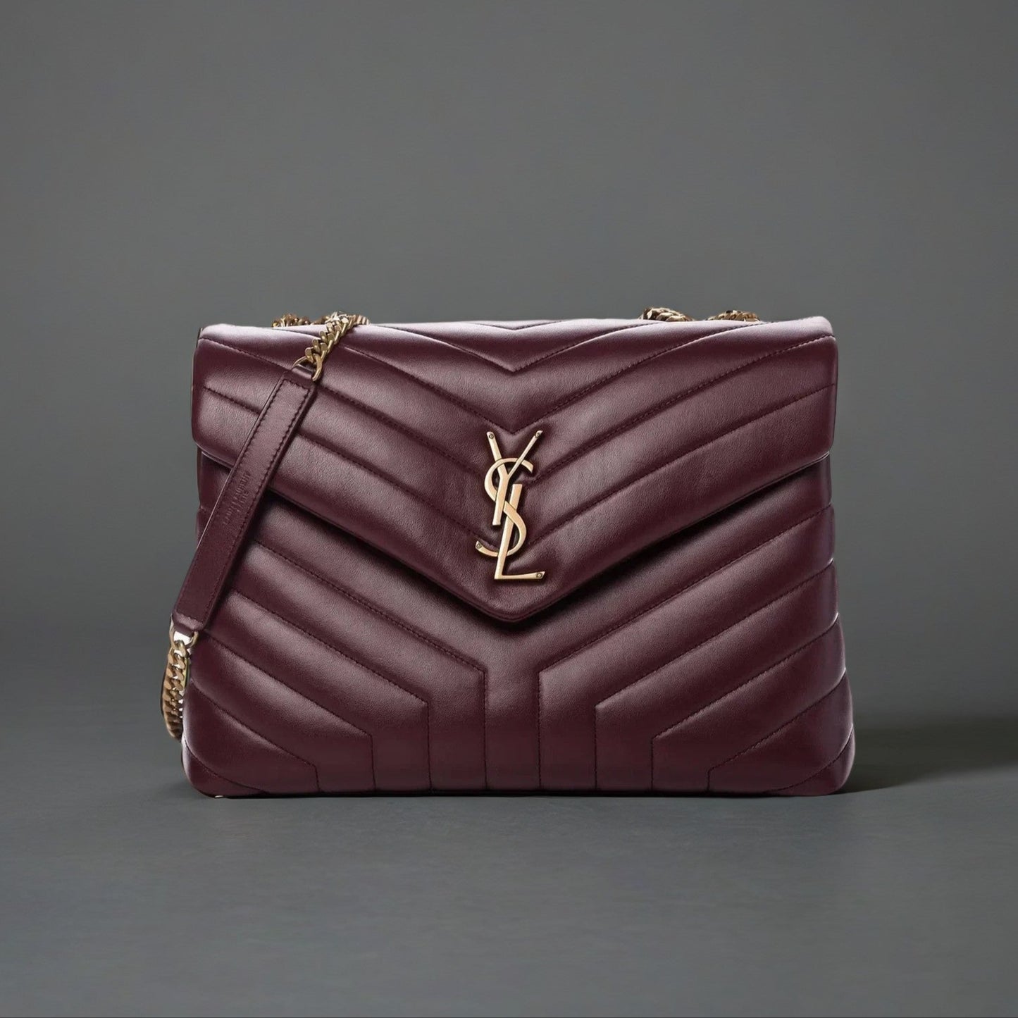 Calfskin Y Quilted Monogram Medium Loulou Chain Satchel Rouge Legion